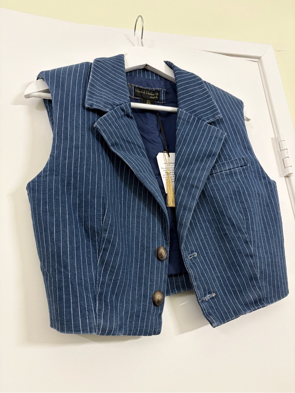 NWT House of Harlow 1960 Pinstripe Denim Vest Wide Leg Jeans Matching Set Size 6 - Picture 3 of 15